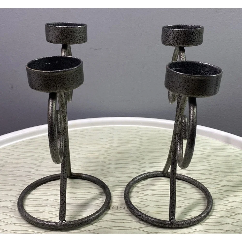 2 Vintage Y2K Metal Curly Swirl Votive Candle Holders‎ Dark Gray 7